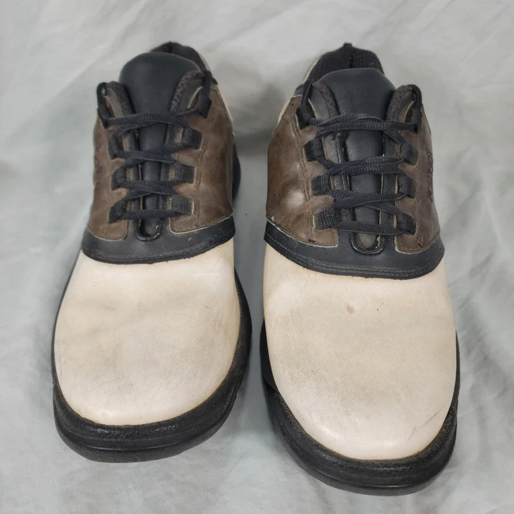 FootJoy Golf Shoes Men 11.5 Brown White Cleated Spikes Sport Golfing Golfwear